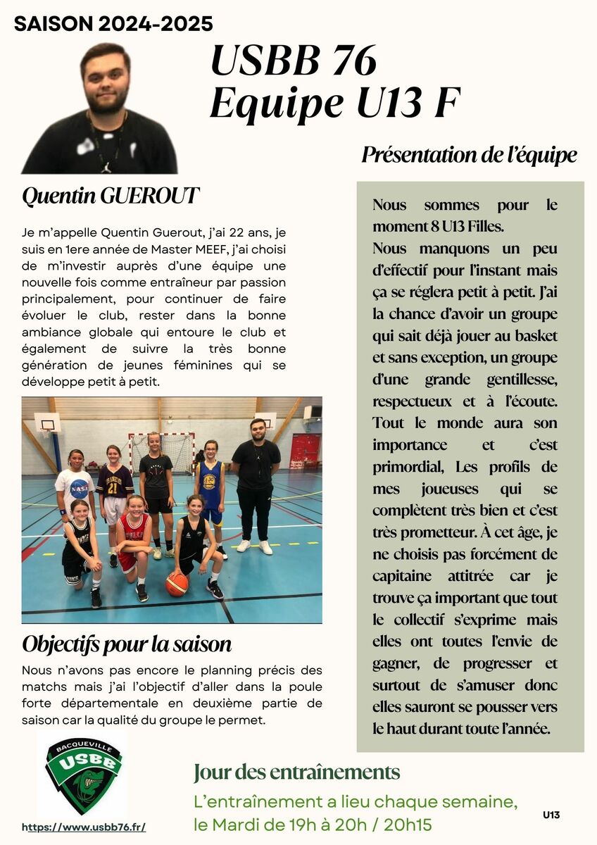 Présentation de l'équipe U13 Filles